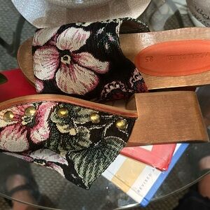 Rachel Comey Black and Pink Botanical Mules
